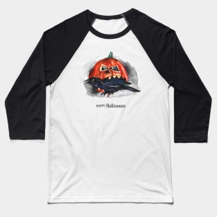 Happy Halloween Pumpkin Eating Raven Baseball T-Shirt